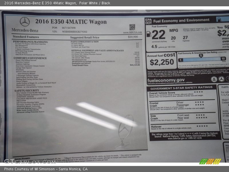  2016 E 350 4Matic Wagon Window Sticker