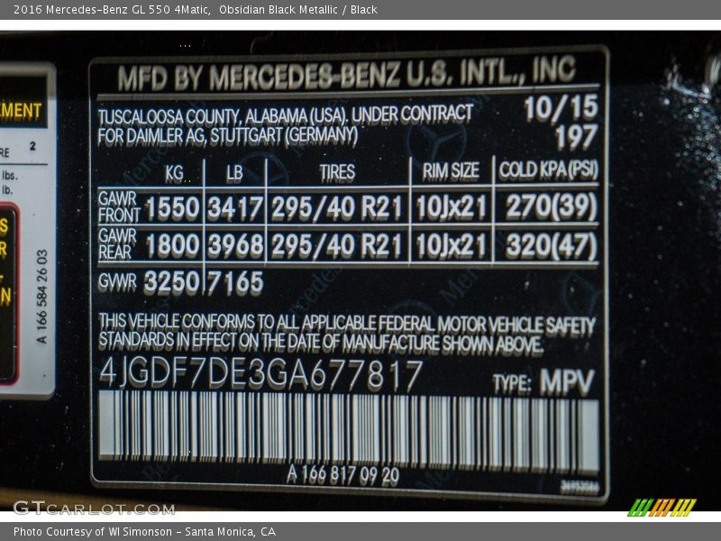Obsidian Black Metallic / Black 2016 Mercedes-Benz GL 550 4Matic