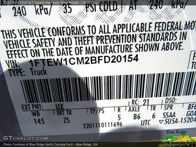 Ingot Silver Metallic / Steel Gray 2011 Ford F150 XLT SuperCrew