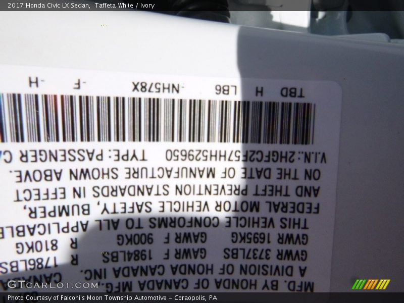 Taffeta White / Ivory 2017 Honda Civic LX Sedan