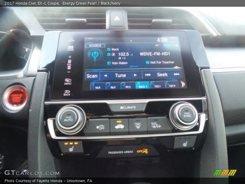 Energy Green Pearl / Black/Ivory 2017 Honda Civic EX-L Coupe