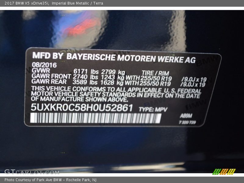 Imperial Blue Metallic / Terra 2017 BMW X5 xDrive35i