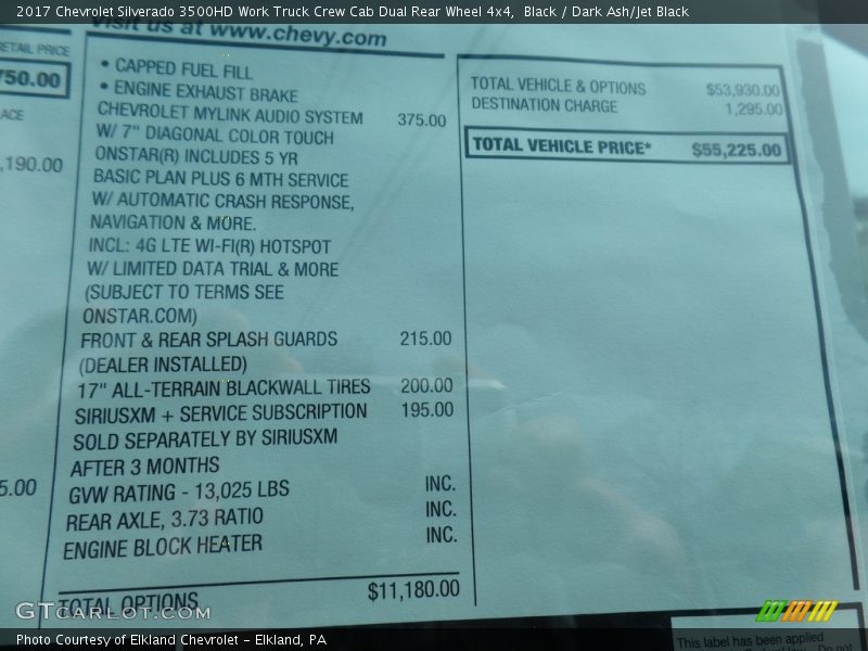 Black / Dark Ash/Jet Black 2017 Chevrolet Silverado 3500HD Work Truck Crew Cab Dual Rear Wheel 4x4