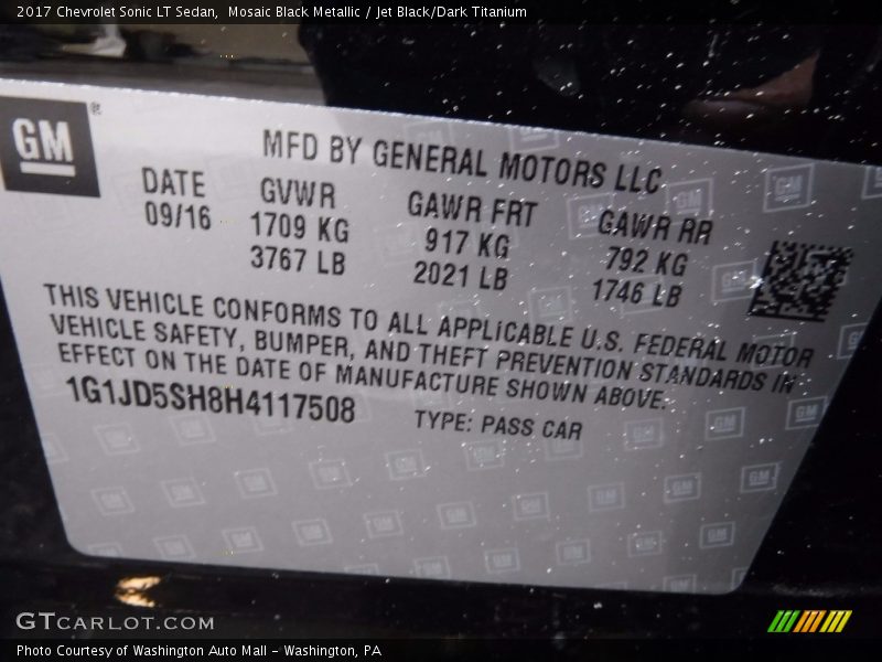 Mosaic Black Metallic / Jet Black/Dark Titanium 2017 Chevrolet Sonic LT Sedan