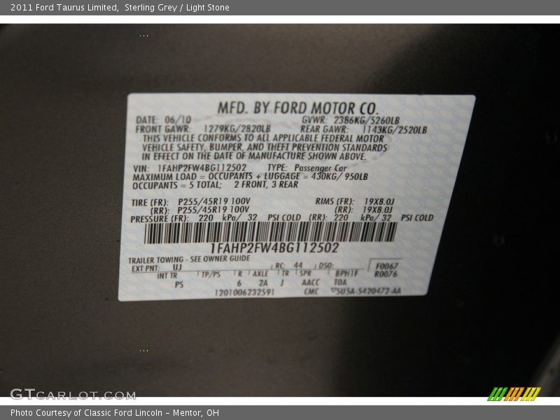 Sterling Grey / Light Stone 2011 Ford Taurus Limited