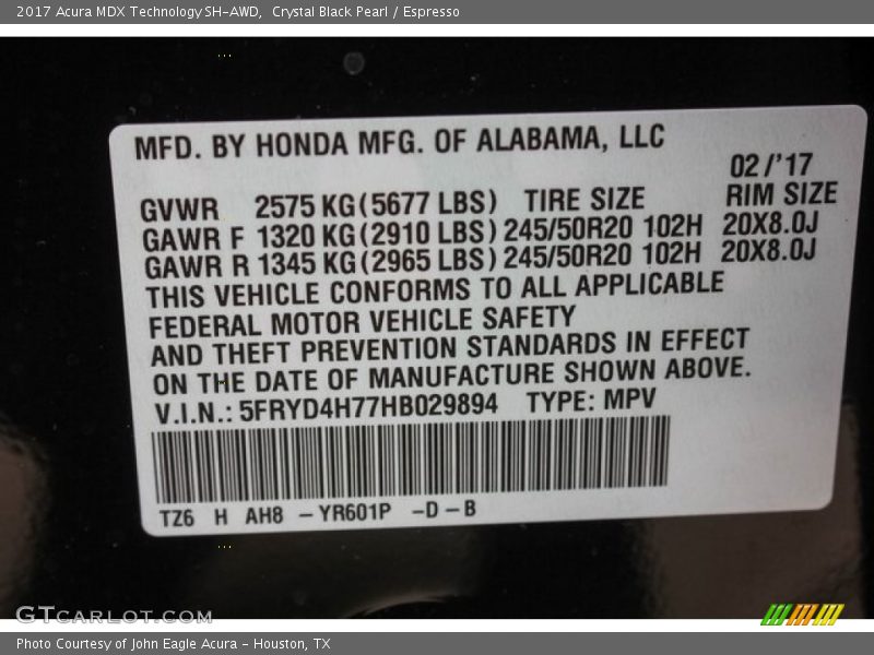 Crystal Black Pearl / Espresso 2017 Acura MDX Technology SH-AWD