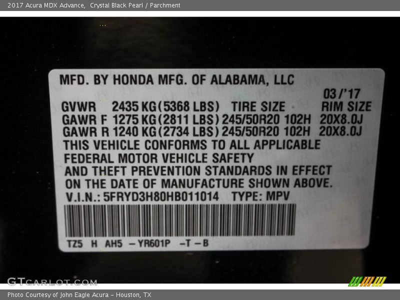 Crystal Black Pearl / Parchment 2017 Acura MDX Advance