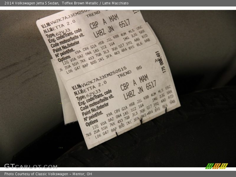 Toffee Brown Metallic / Latte Macchiato 2014 Volkswagen Jetta S Sedan