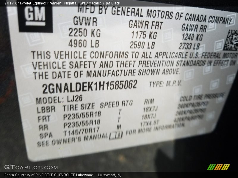 Nightfall Gray Metallic / Jet Black 2017 Chevrolet Equinox Premier