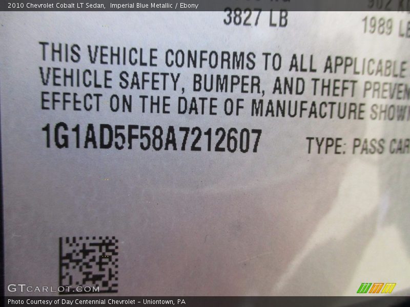 Imperial Blue Metallic / Ebony 2010 Chevrolet Cobalt LT Sedan