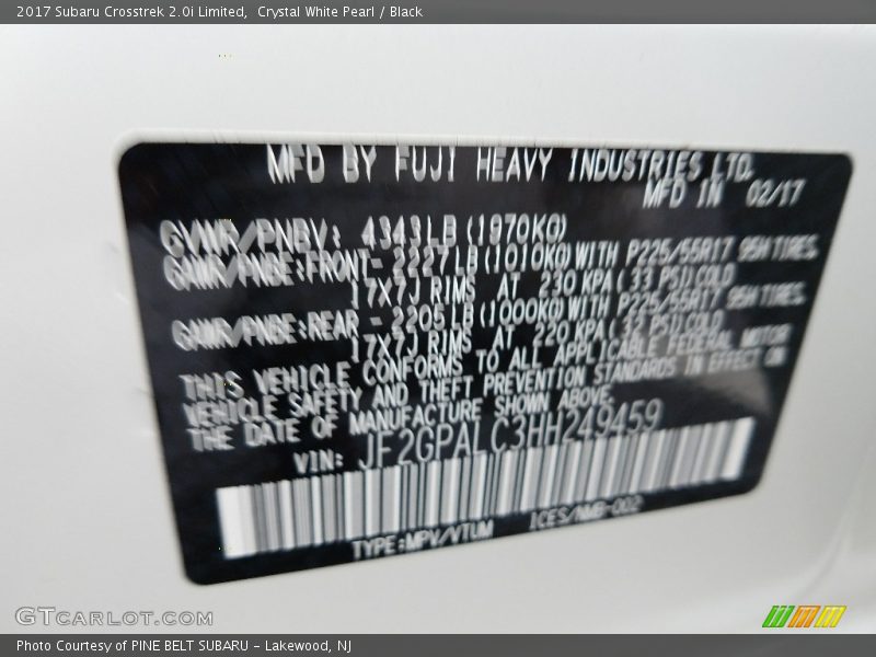 Crystal White Pearl / Black 2017 Subaru Crosstrek 2.0i Limited