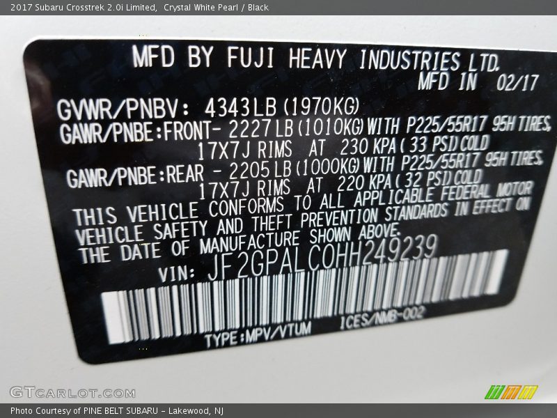 Crystal White Pearl / Black 2017 Subaru Crosstrek 2.0i Limited