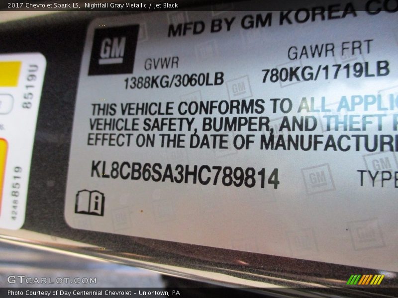 Nightfall Gray Metallic / Jet Black 2017 Chevrolet Spark LS