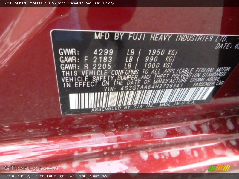 Venetian Red Pearl / Ivory 2017 Subaru Impreza 2.0i 5-Door