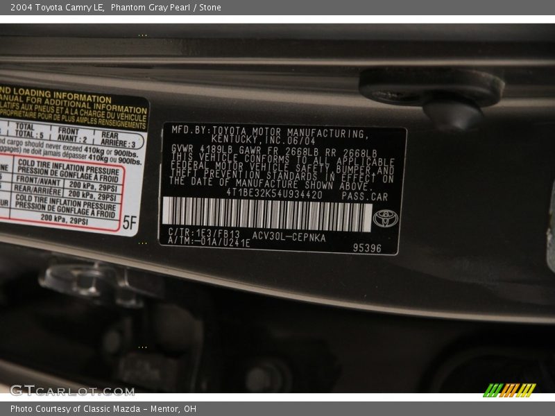 Phantom Gray Pearl / Stone 2004 Toyota Camry LE
