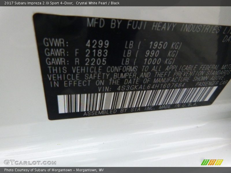 Crystal White Pearl / Black 2017 Subaru Impreza 2.0i Sport 4-Door