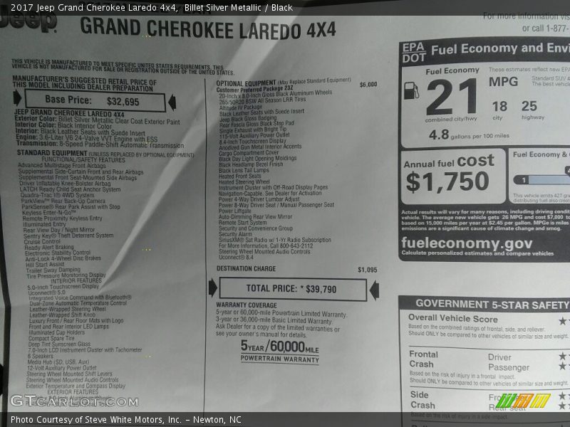  2017 Grand Cherokee Laredo 4x4 Window Sticker