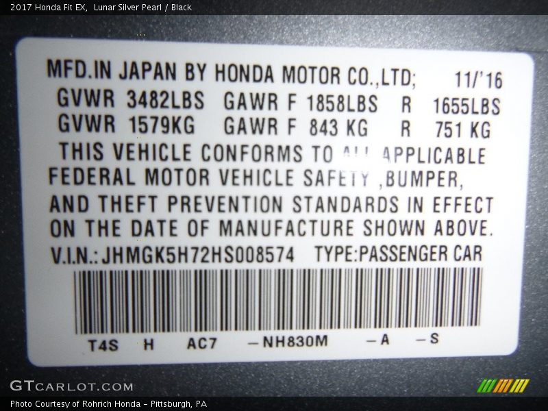 Lunar Silver Pearl / Black 2017 Honda Fit EX