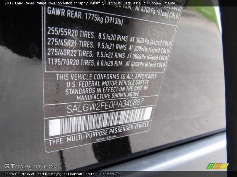 Santorini Black Metallic / Ebony/Pimento 2017 Land Rover Range Rover SVAutobiography Dynamic