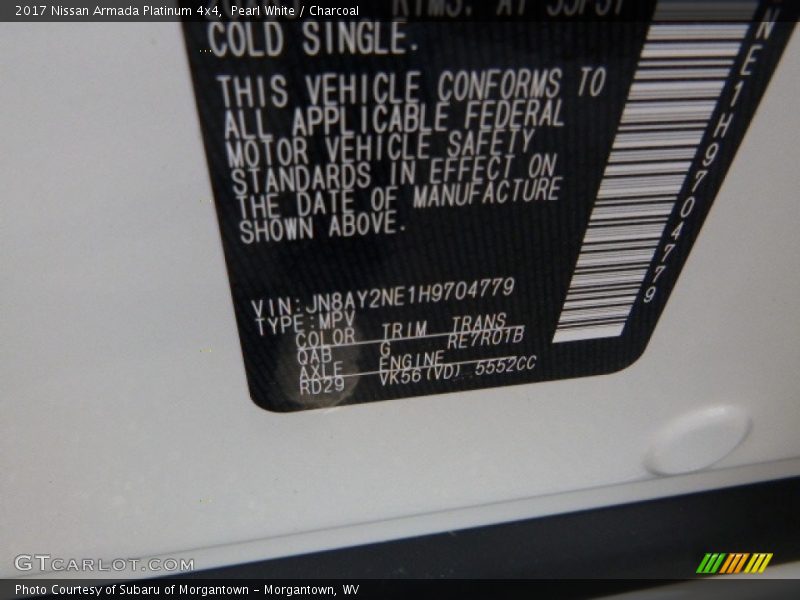 Pearl White / Charcoal 2017 Nissan Armada Platinum 4x4
