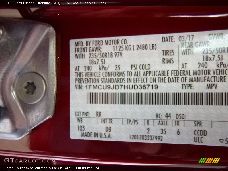 Ruby Red / Charcoal Black 2017 Ford Escape Titanium 4WD