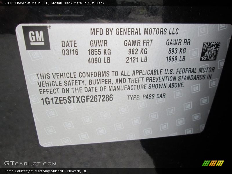 Mosaic Black Metallic / Jet Black 2016 Chevrolet Malibu LT