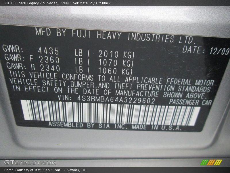Steel Silver Metallic / Off Black 2010 Subaru Legacy 2.5i Sedan