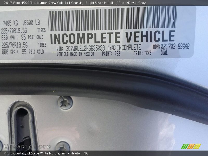 Bright Silver Metallic / Black/Diesel Gray 2017 Ram 4500 Tradesman Crew Cab 4x4 Chassis
