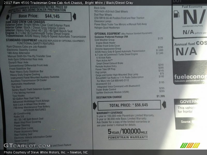 Bright White / Black/Diesel Gray 2017 Ram 4500 Tradesman Crew Cab 4x4 Chassis