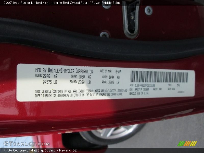 Inferno Red Crystal Pearl / Pastel Pebble Beige 2007 Jeep Patriot Limited 4x4