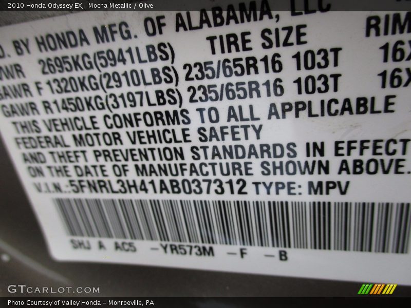 Mocha Metallic / Olive 2010 Honda Odyssey EX