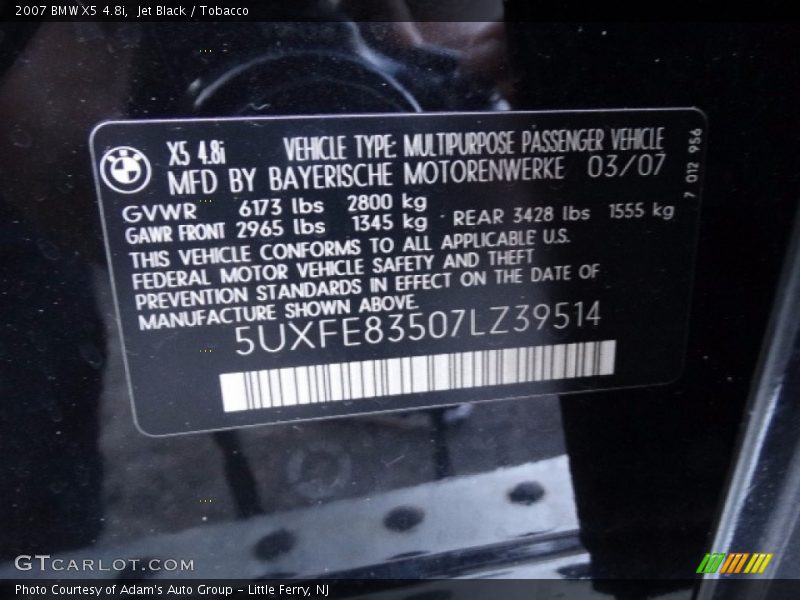 Jet Black / Tobacco 2007 BMW X5 4.8i