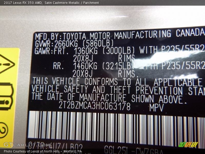 Satin Cashmere Metallic / Parchment 2017 Lexus RX 350 AWD