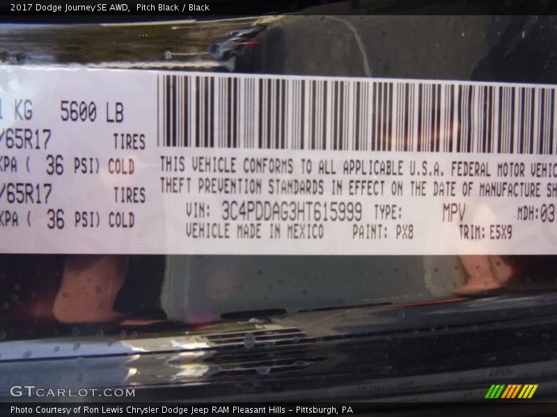 Pitch Black / Black 2017 Dodge Journey SE AWD