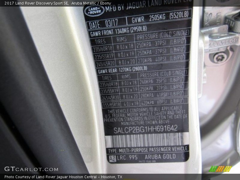 Aruba Metallic / Ebony 2017 Land Rover Discovery Sport SE