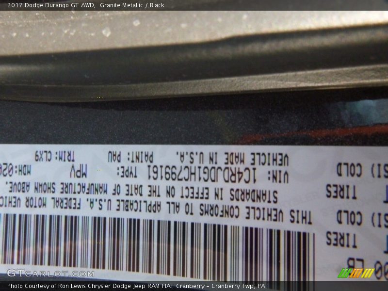 Granite Metallic / Black 2017 Dodge Durango GT AWD