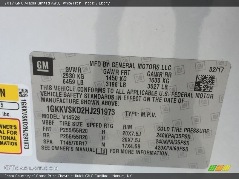 White Frost Tricoat / Ebony 2017 GMC Acadia Limited AWD