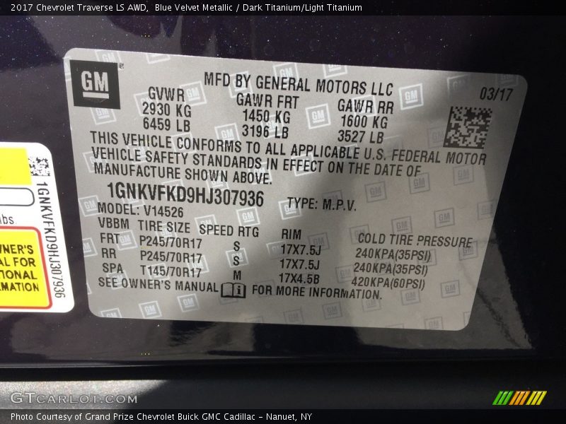 Blue Velvet Metallic / Dark Titanium/Light Titanium 2017 Chevrolet Traverse LS AWD