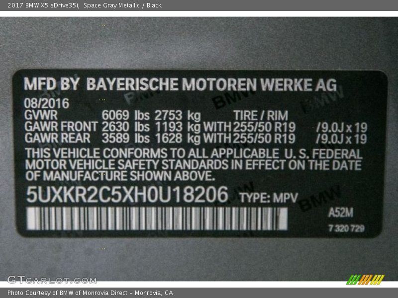 Space Gray Metallic / Black 2017 BMW X5 sDrive35i