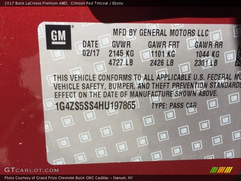 Crimson Red Tintcoat / Ebony 2017 Buick LaCrosse Premium AWD