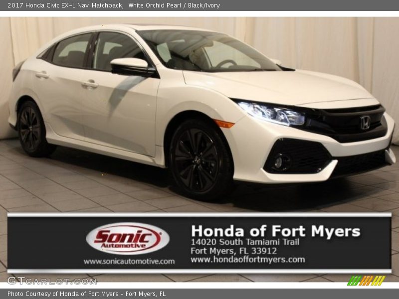 White Orchid Pearl / Black/Ivory 2017 Honda Civic EX-L Navi Hatchback