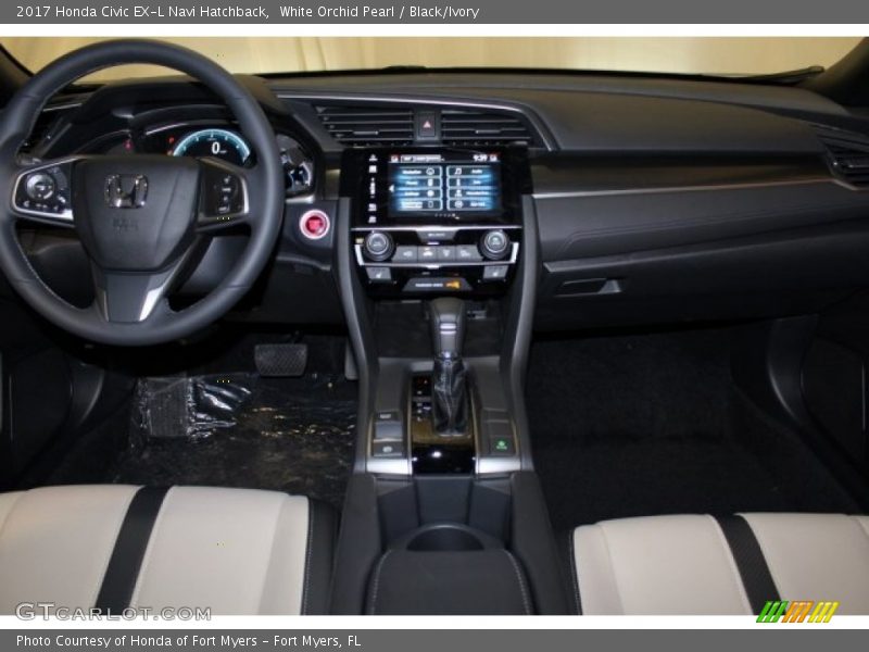 White Orchid Pearl / Black/Ivory 2017 Honda Civic EX-L Navi Hatchback