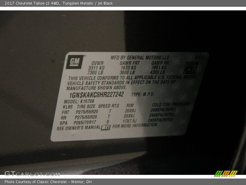 Tungsten Metallic / Jet Black 2017 Chevrolet Tahoe LS 4WD