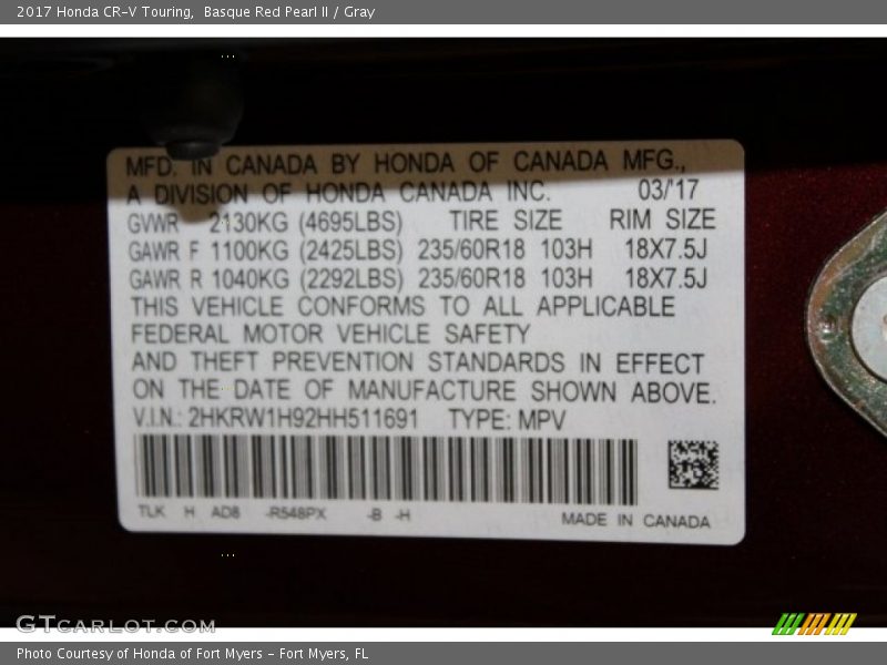 Basque Red Pearl II / Gray 2017 Honda CR-V Touring