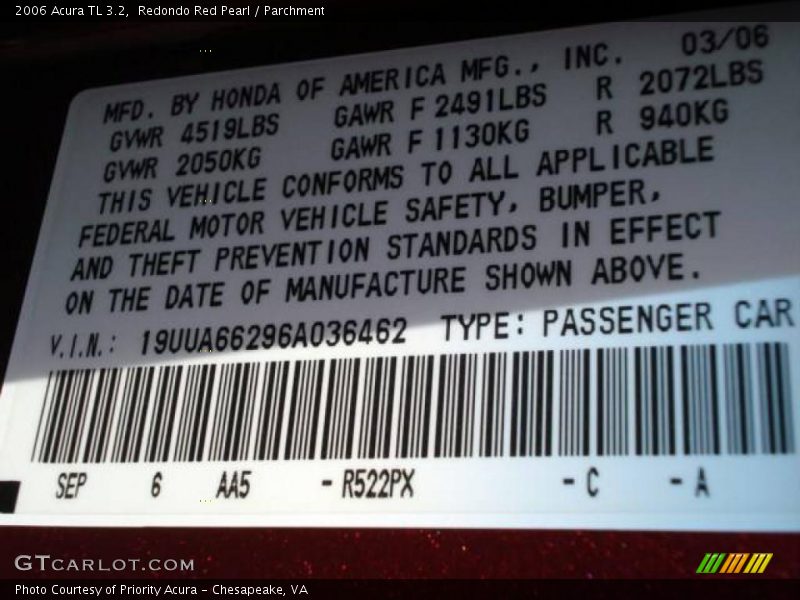 Redondo Red Pearl / Parchment 2006 Acura TL 3.2