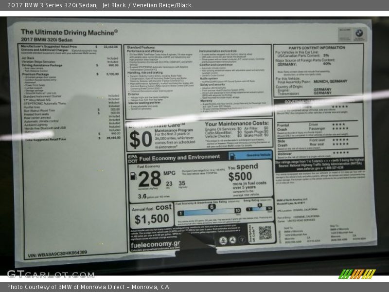 Jet Black / Venetian Beige/Black 2017 BMW 3 Series 320i Sedan