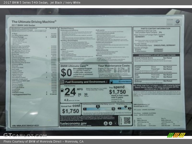Jet Black / Ivory White 2017 BMW 5 Series 540i Sedan