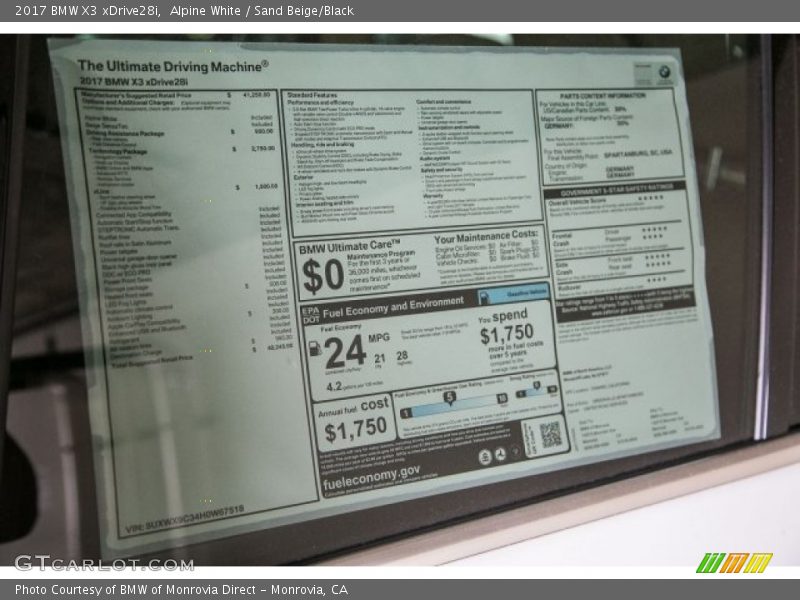 Alpine White / Sand Beige/Black 2017 BMW X3 xDrive28i