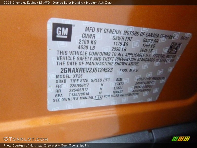 Orange Burst Metallic / Medium Ash Gray 2018 Chevrolet Equinox LS AWD
