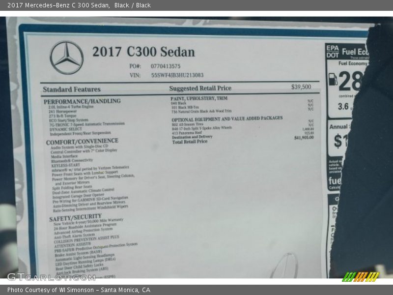 Black / Black 2017 Mercedes-Benz C 300 Sedan